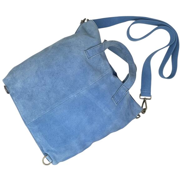 Free People Cambridge Convertible Backpack - Blue Suede Tote Bag  - Crossbody - Picture 3 of 11